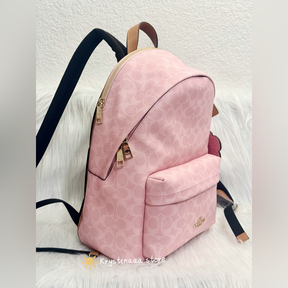 COACH Taylor Small Backpack In Signature Canvas With Charms CEF46 Powder Pink - Picture 6 of 12